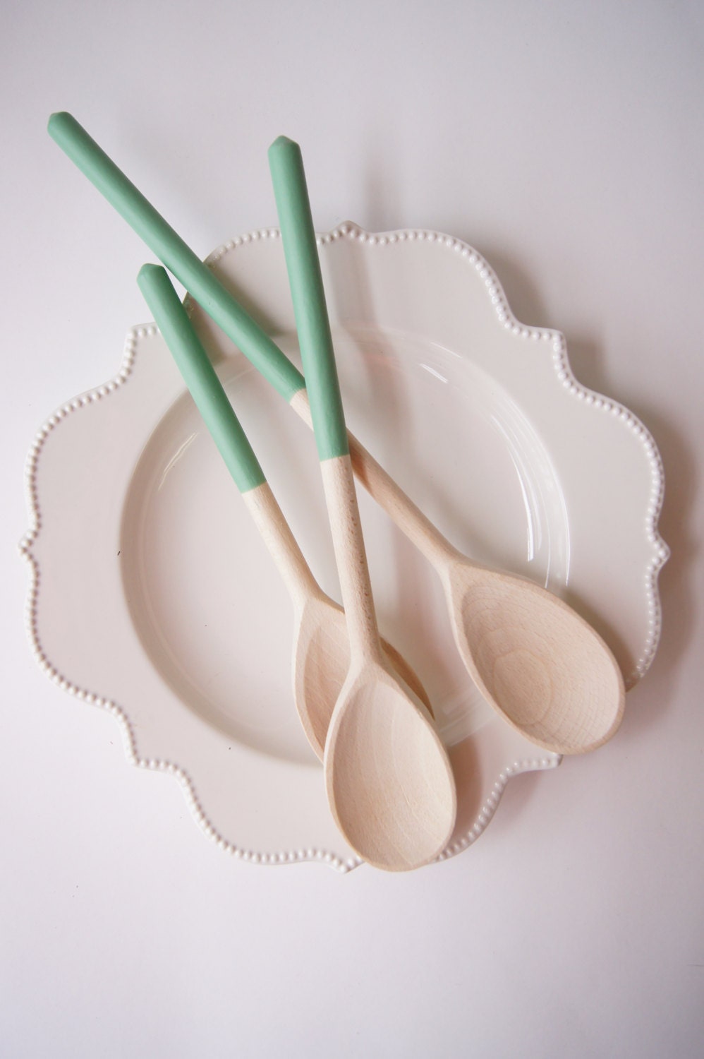 Wooden Spoons Set of 3: Emerald Green, Kitchen, hostess gift, Mothers Day