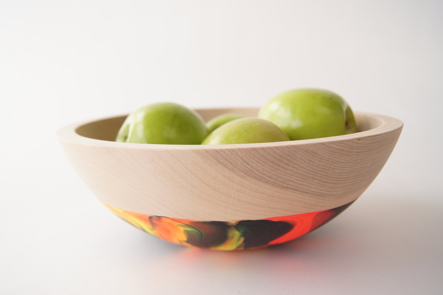 Wooden Bowl 12", Neon and Black Swirl, Entertaining, Fruit Bowl