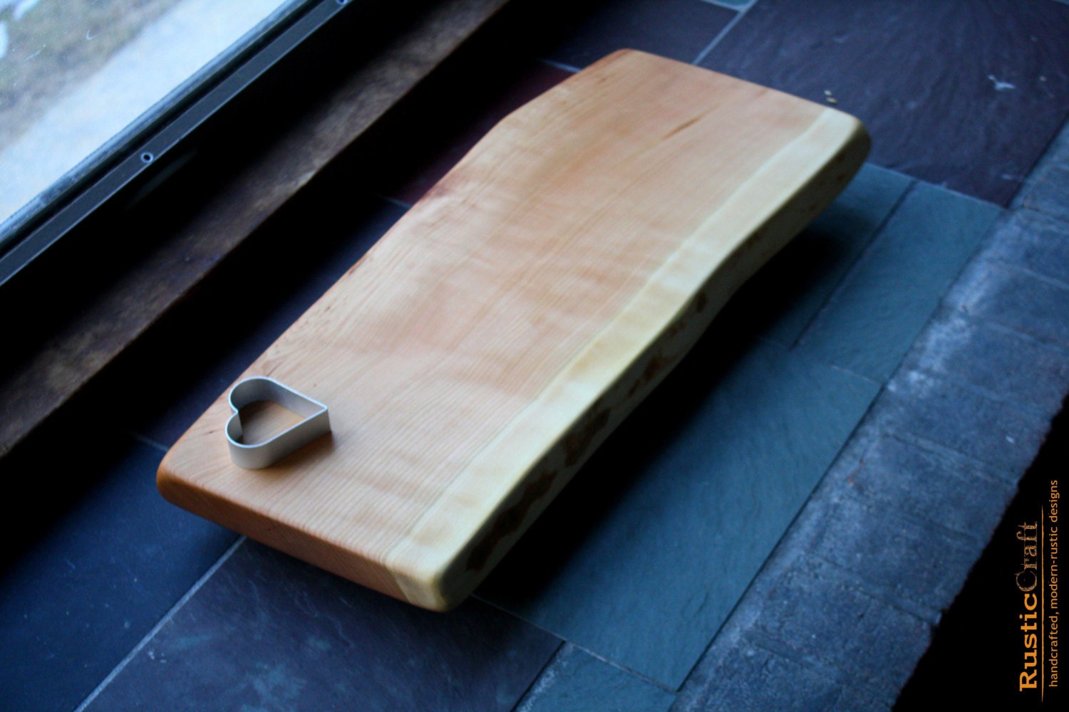 Personalized Kitchen Gift - Thick Black Cherry Cutting Block on Raised Rails - Quilted figure & live edge 318