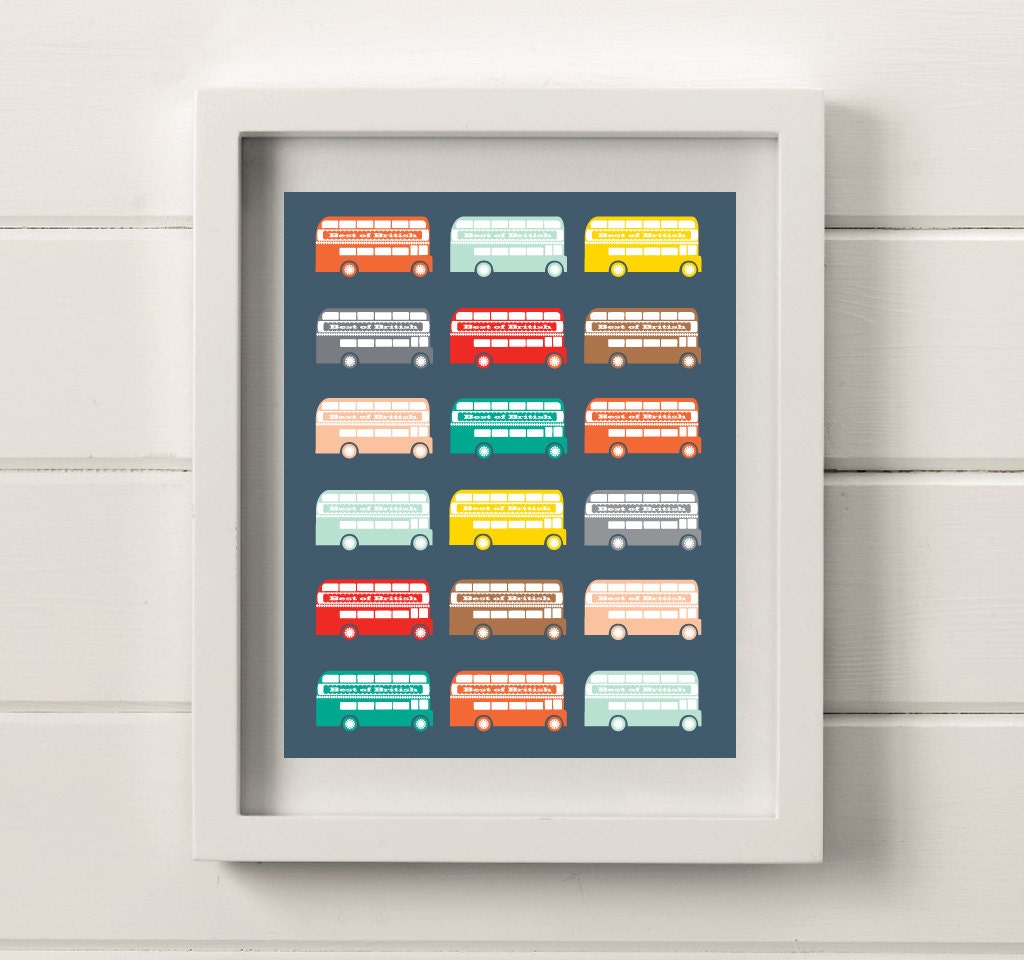 Retro, Multi-coloured, London Bus 8"x10" Poster Print