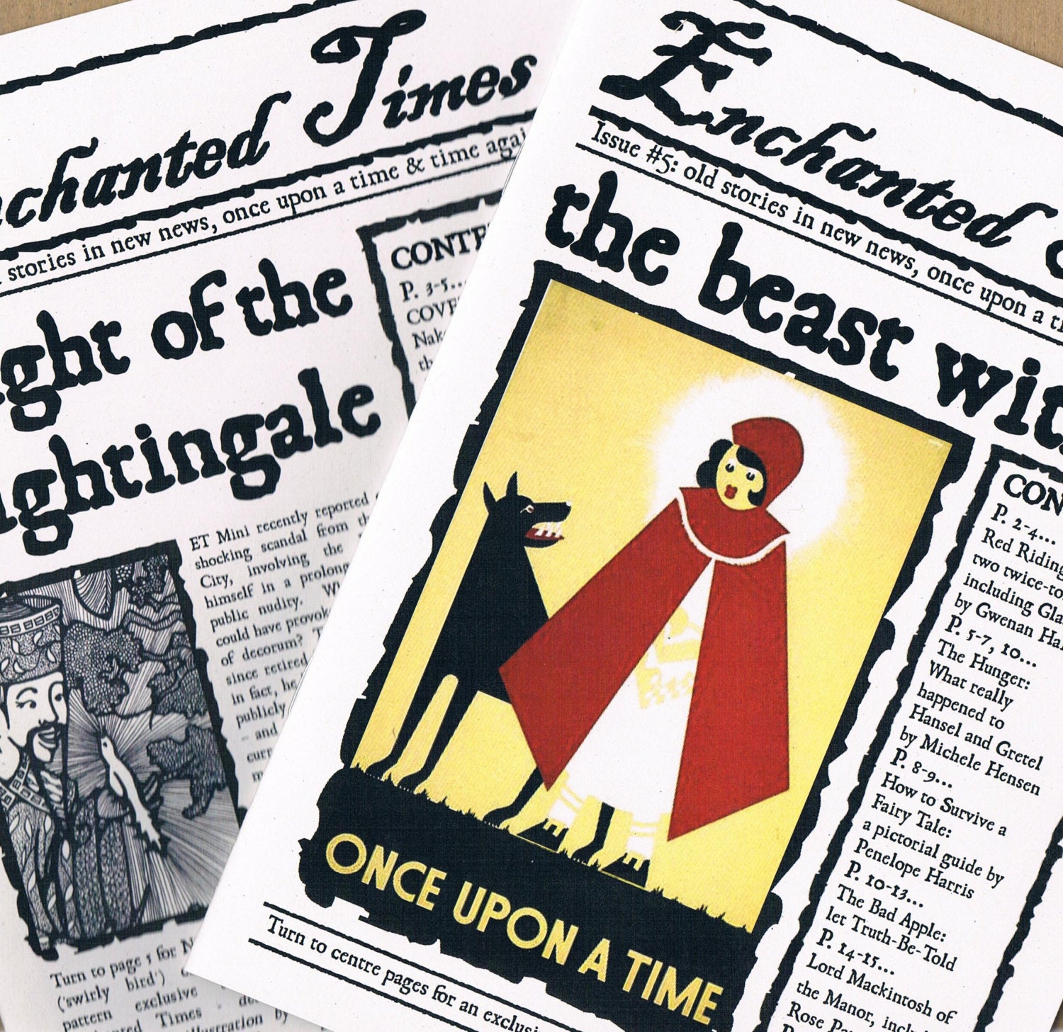 BEHIND THE TIMES Enchanted Times TwinSet - 2 x fairy tale newspapers - Red Riding Hood, Rumpelstiltskin