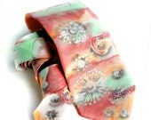 Silk Tie. Hand Painted Silk Tie. Gift for Him. Handmade Necktie. Multicolor Tie. SIlk Necktie. Orange Red Tie. Ready to Ship.
