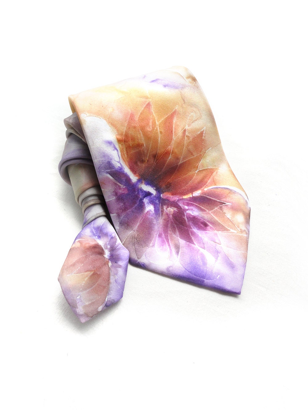 Men NeckTie. Hand Painted Silk Tie. Gift for Him. Multicolour Silk Tie. Purple Orange Flower Tie. OOAK Silk Tie. Ready to Ship.