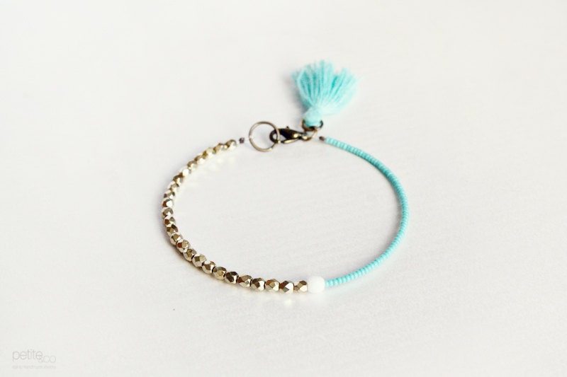 dainty turquoise tassel - minimalist, boho chic, beaded friendship bracelet