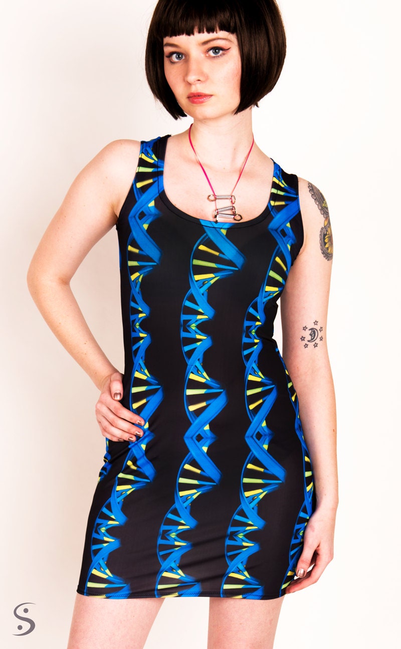 DNA Double Helix Electric Blue Print Dress