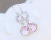 Pink Bridesmaid Earrings in Silver - Light Pink Earrings on Sterling Silver Earwire - Faceted Earrings - Wedding Jewelry, Bridesmaid Gifts