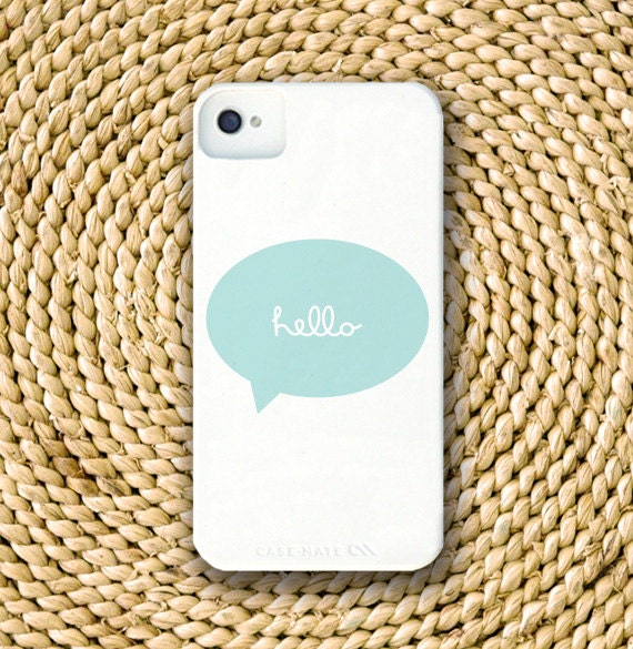 Cursive Hello Talk Bubble Barely-There Snap-On Hard Plastic iPhone 4 Case in Island Blue (In Stock & Ready to Ship)