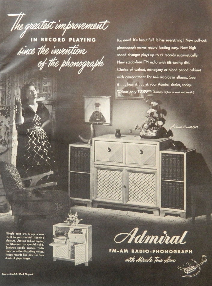 Vintage Admiral Phonograph Ad -- 1940s FM AM Radio-Phonograph Magazine Wall Art or Collectible