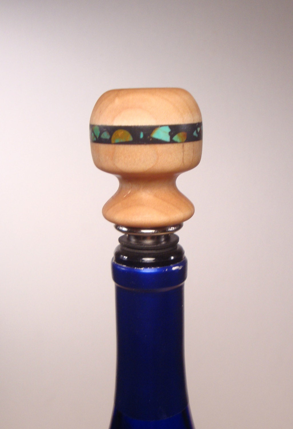 Maple bottle stopper with turquoise inlay, extremely rare, unique