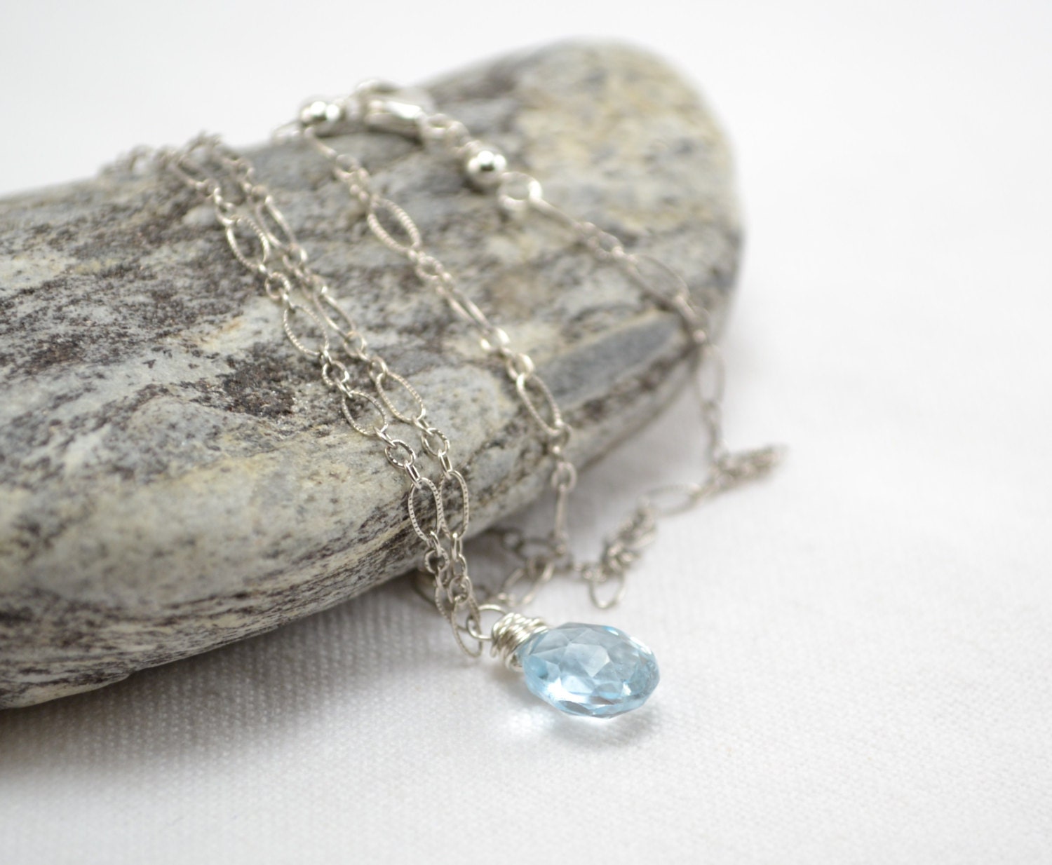 Blue Topaz and Sterling Silver Necklace, Simple Necklace, Spring Summer Jewelry, Handmade