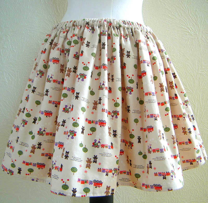 Cute Kawaii Full Skirt Japanese Fabric Bear Novelty Print Sweet Lolita Womens Mini