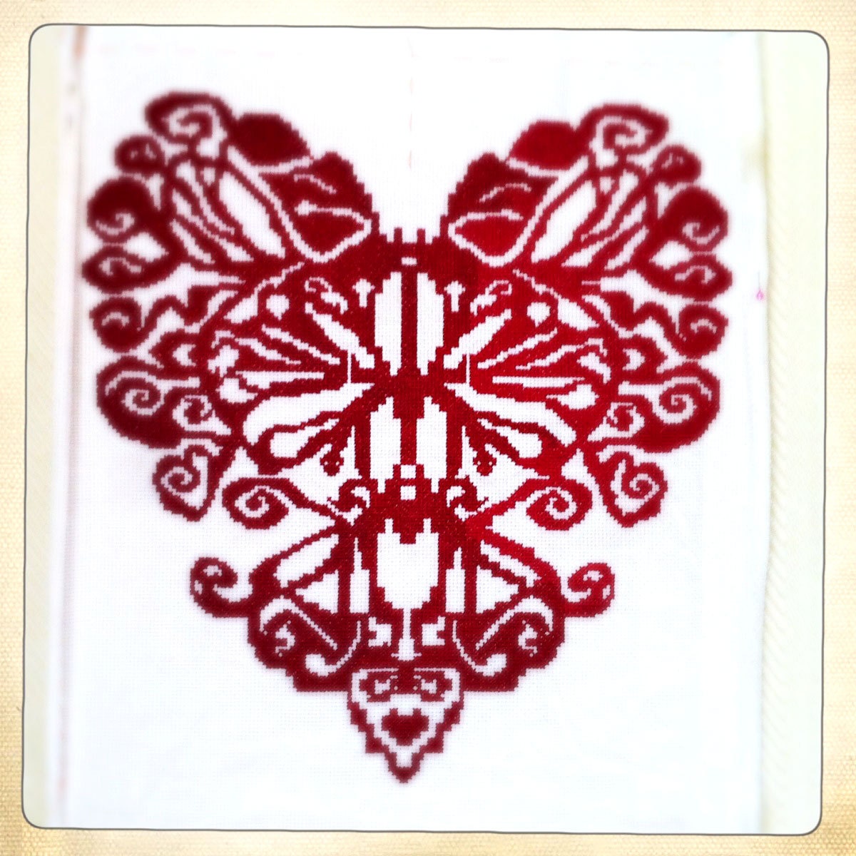 Cross stitched embroidered Heart cushion