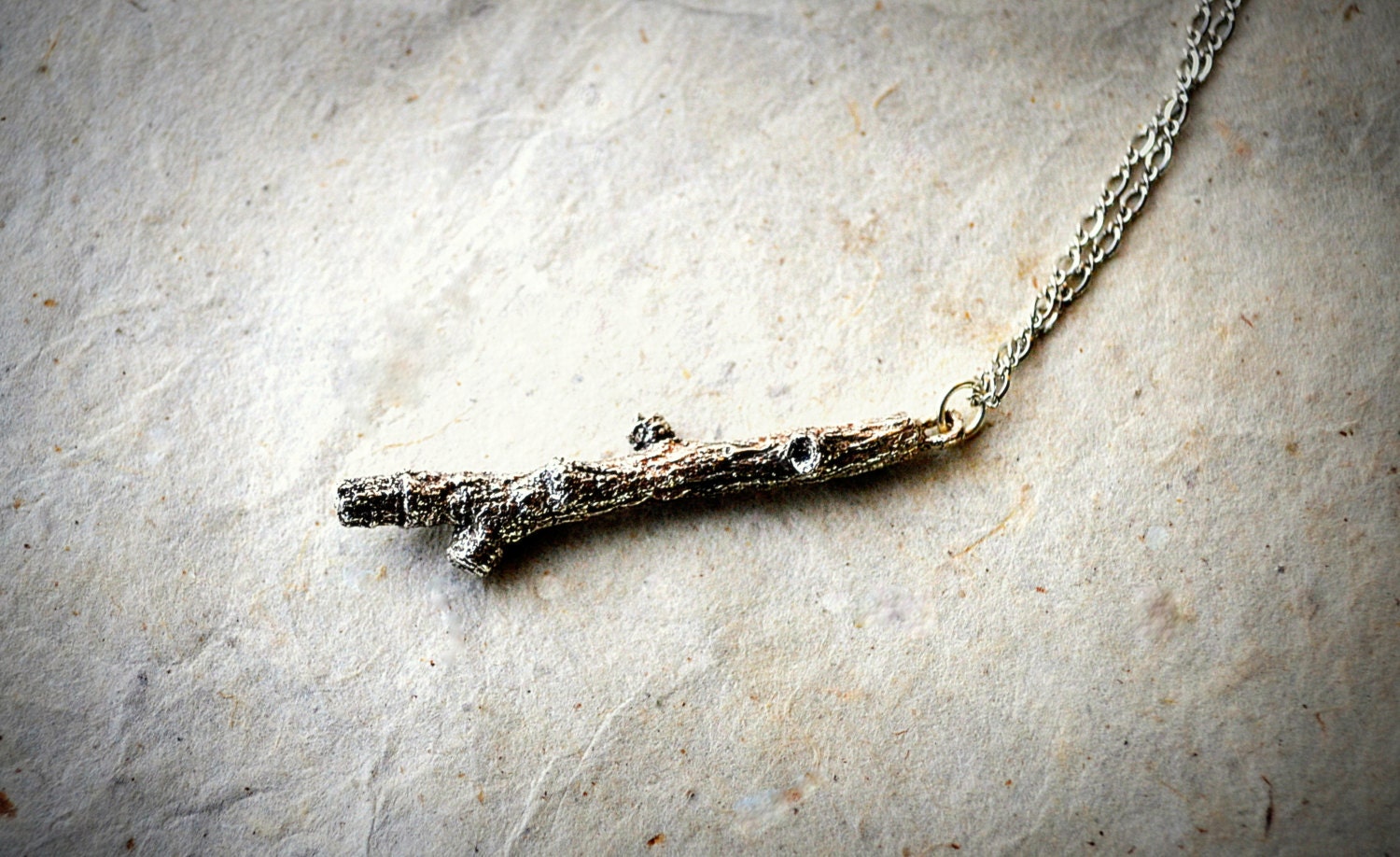 Cast Nature Twig in Sterling Silver Pendant Necklace