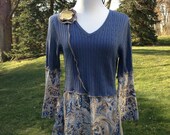 Ruffled Tunic Asymmetric Patchwork Summer Sweater Recycled Reconstructed Top Woolfree Women Clothing Large Size Ready