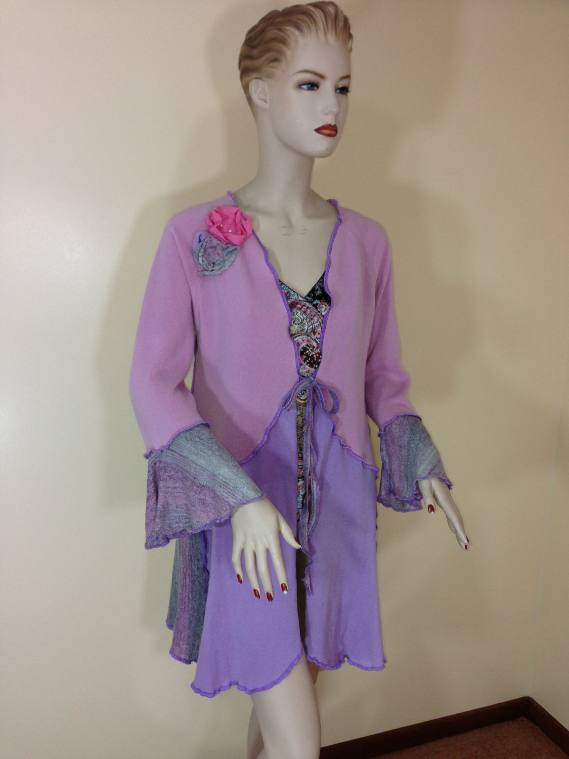 Ruffled Cardigan Patchwork Woolfree Handmade Jacket Large Size Recycled Sweaters Womens Clothing Ready