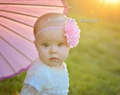 Baby Headband, Infant Headband, Newborn Headband, Light Pink Headband, Satin Eyelet Flower Headband