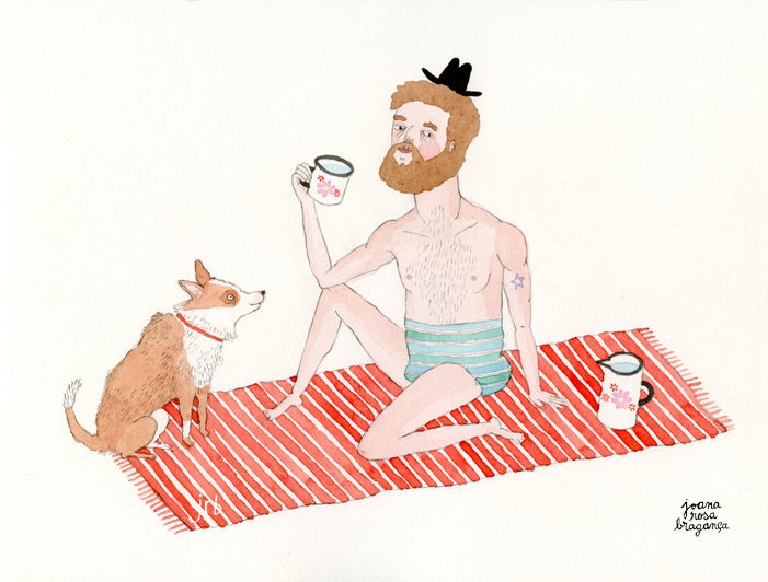 Bather with dog and fresh water - A4 - fine art print