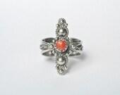 Vintage sterling silver ring, real red coral ring, silver ring, Berber ring, Tuareg Jewelry, Tribal ring, Gothic ring,