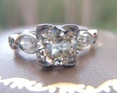Spectacular Art Deco Vintage Diamond Engagement Ring. Great Gatsby Glamour. Diamond Weight 1.14 Carats. Old European Cut Diamond. Platinum.