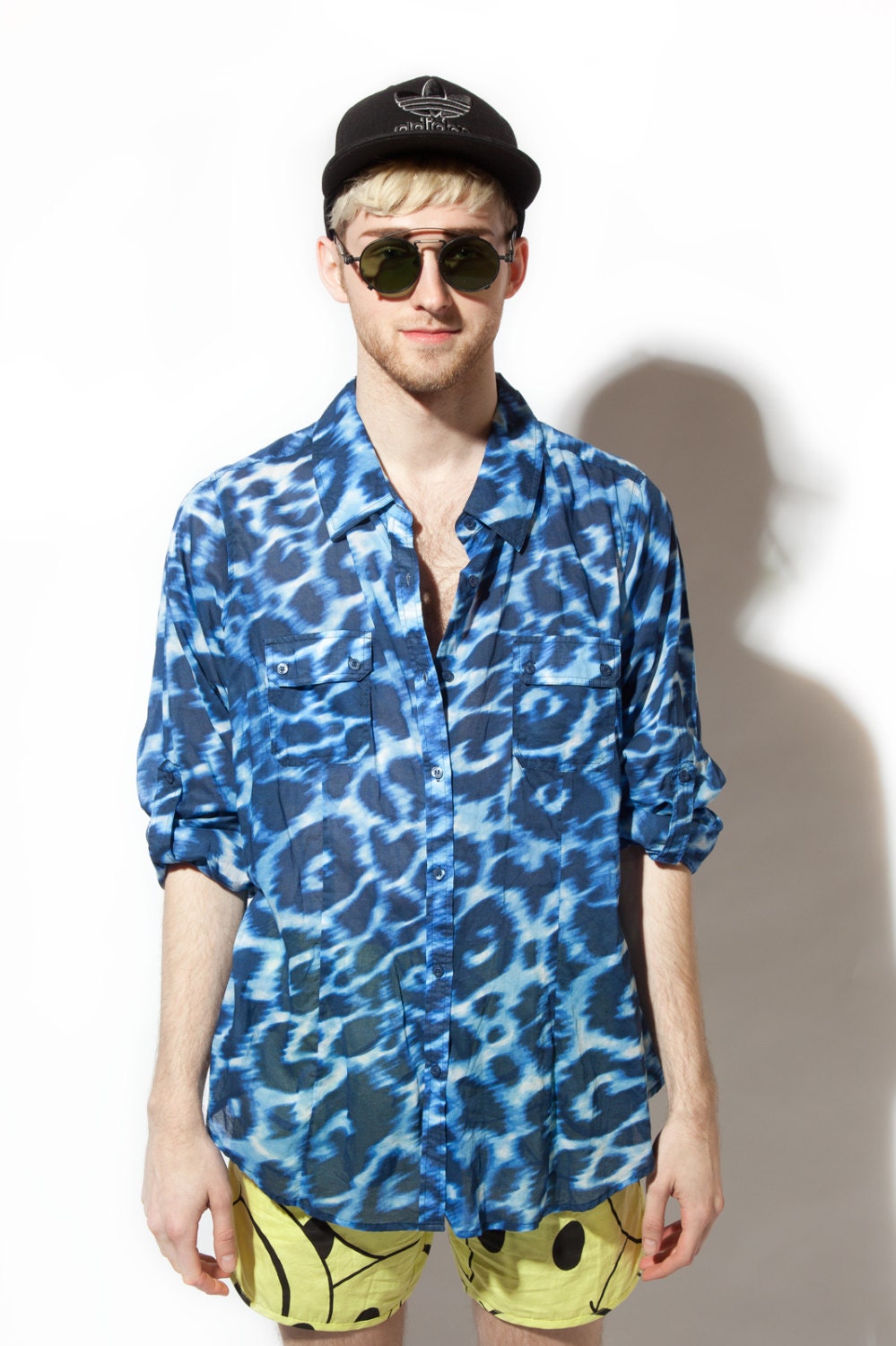 90s Calvin Klein sheer leopard print button-up shirt L