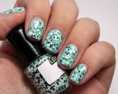 Minty Chip:  Custom-Blended Glitter Nail Polish / Lacquer (One regular size bottle 15 ml size)