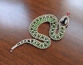 HUGE Trembler SNAKE Green Rhinestone Brooch