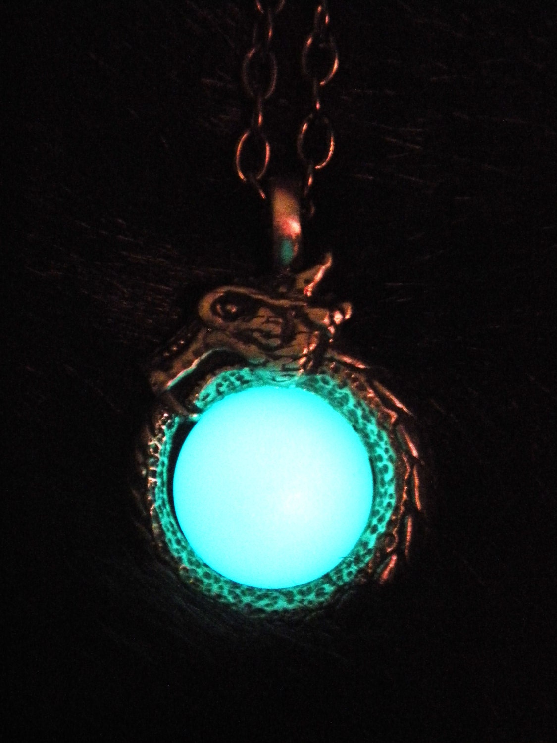 Glowing Ouroboros Pendant Necklace - Uroborus - Glow in the Dark - Serpent - Dragon Pendant - Elder Scrolls Online - Fullmetal Alchemist