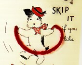 Vintage Scottie Dog Birthday Greeting Card - Cute Scottie Dog Skipping Rope - Vintage Ephemera - Dog - Art