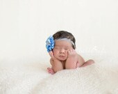 Light Blue Satin & Tulle Flower Headband - toddler, babies, photography, photo, prop, girl, newborn, hair, bows, accessories, princess