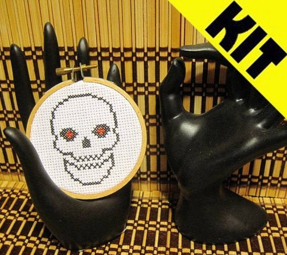 KIT Funny Cross Stitch Skull Threezle 3-Inch Hoop Rude Humorous Collectible Skeleton Subversive DIY PDF Original