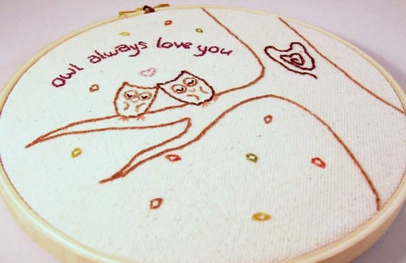 Hand embroidered wall art hoop Owl Always Love you decorations couples families