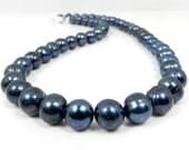 Black Pearl Necklace Bridesmaid Jewelry - Midnight Blue Peacock Pearl Choker Necklace
