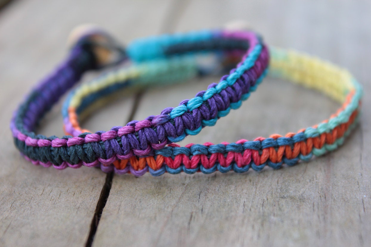 Rainbow and Blue/Purple Variegated Hemp Bracelets - Choose One