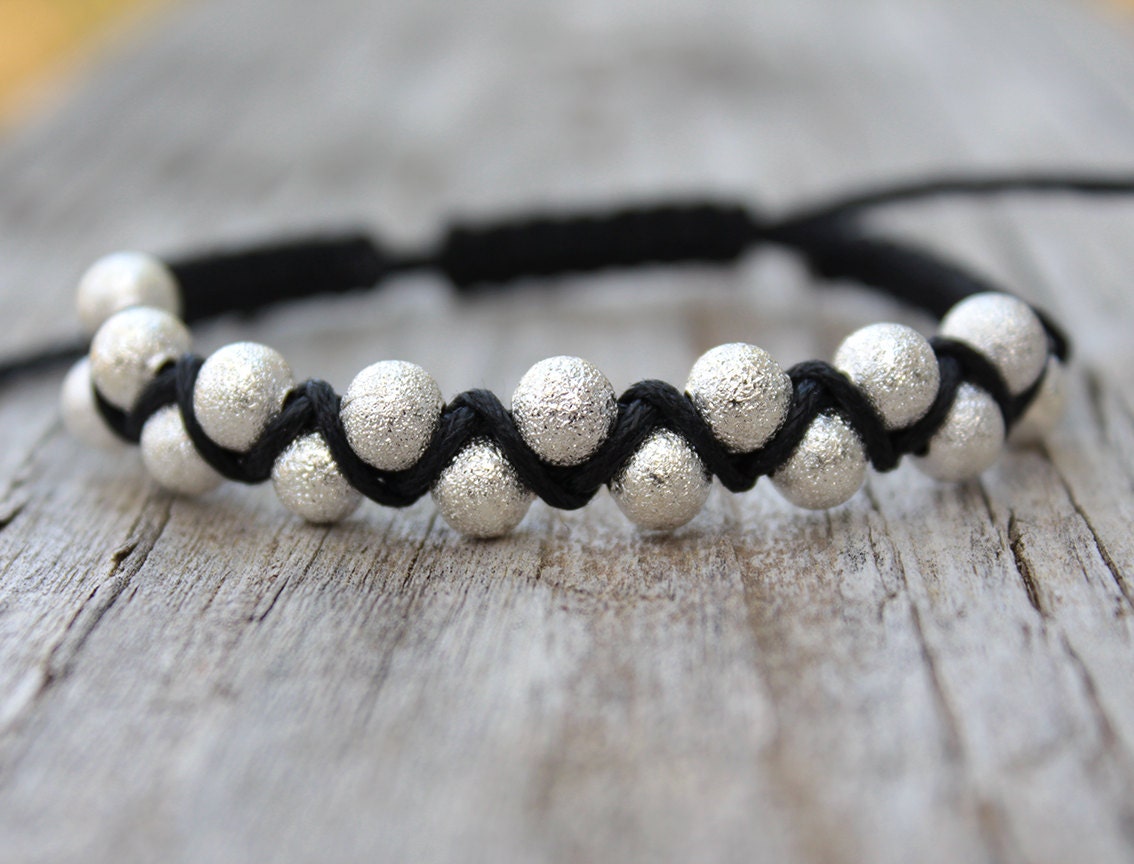 Silver Stardust Zigzag Cotton Bracelet