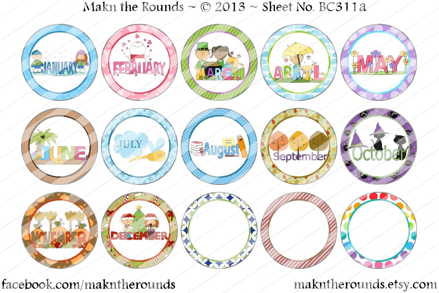 Months - 1 inch Circle Bottle Cap Image - 4x6 and 8.5x11 Digital Collage Sheet (No. BC311a) - Instant Download