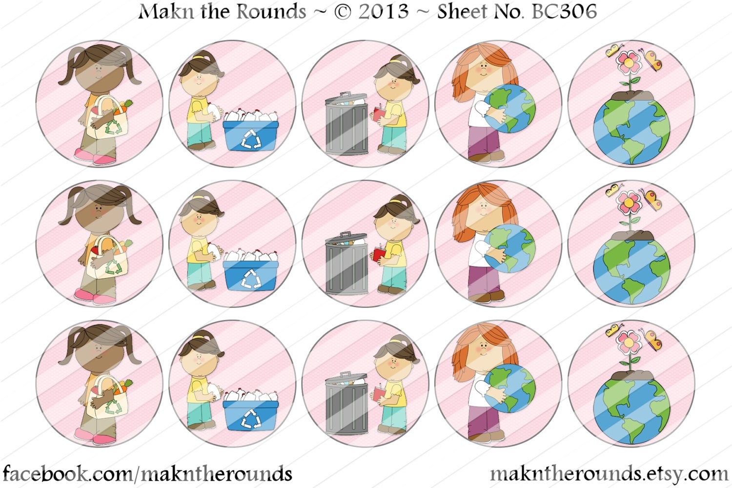 Earth Day Girls- 1 inch Circle Bottle Cap Image - 4x6 and 8.5x11 Digital Collage Sheet (No. BC306) - Instant Download