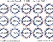 Editable 4th of July - 1 inch Circle Bottle Cap Image - 4x6 and 8.5x11 Digital Collage Sheet (No. BC294) - Instant Download