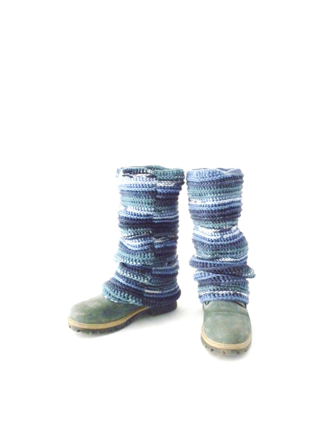 SUMMER SALE: 20%OFF Pippi's Deep Blues High Leg Warmers, Reversible, Crochet, Warm, Cozy, Fall, Autumn, Winter, Fashion, For Her