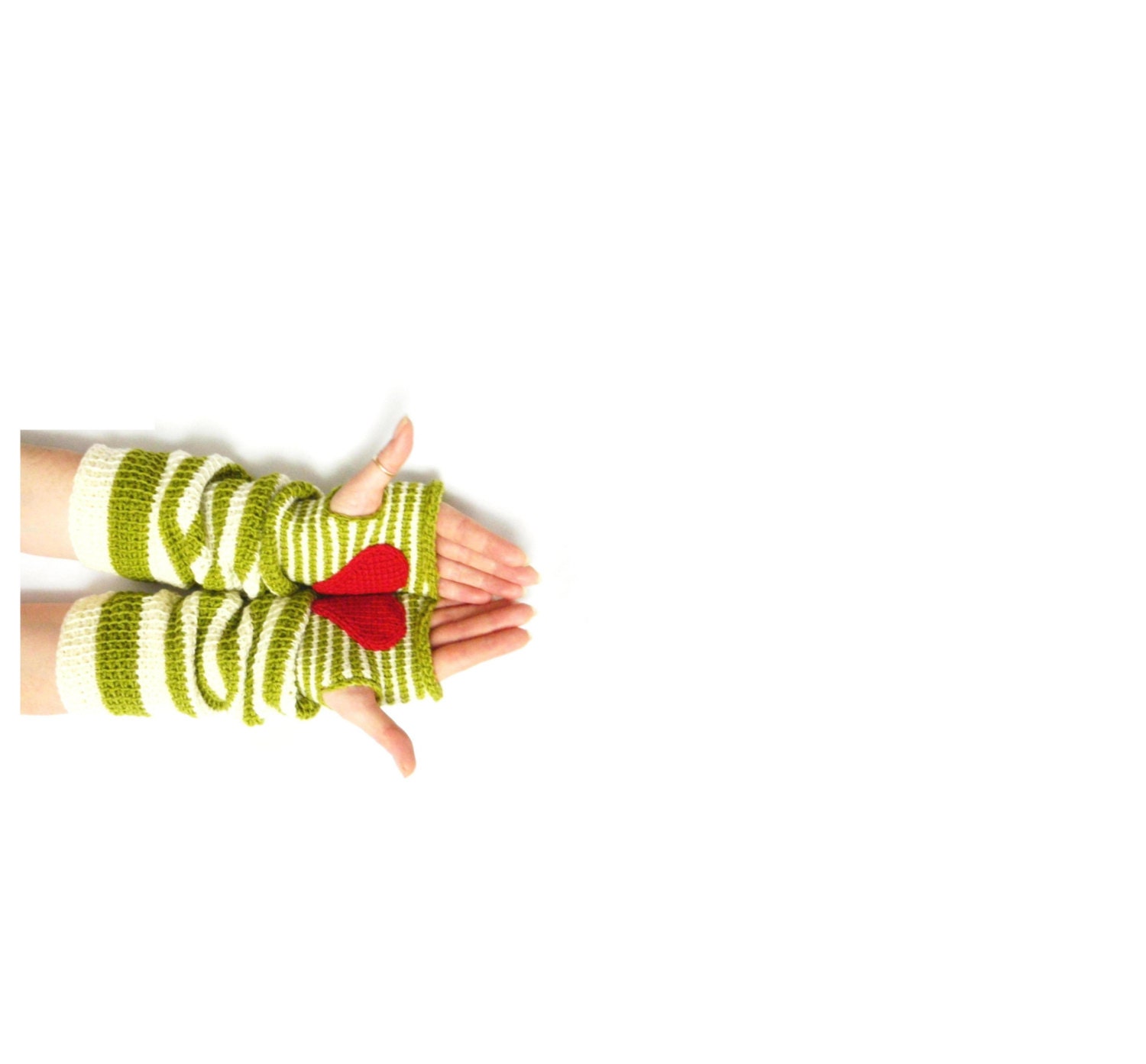 Pippi's Gave You My Heart Wrist Warmers, Crochet Fingerless Gloves, Lime, Cream Stripe, Christmas, Valentines, Gift for Her, Warm - pippisLongstockings Pippi's Gave You My Heart Wrist Warmers, Crochet Fingerless Gloves, Lime, Cream Stripe, Christmas, Valentines, Gift for Her, Warm - pippisLongstockings
