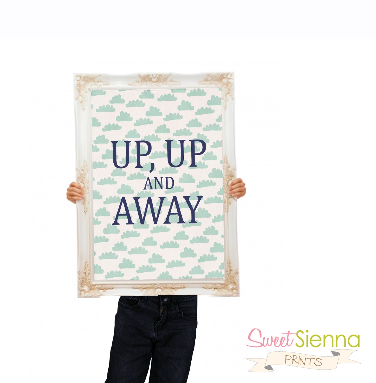 Navy/Blue "Up, Up and AWAY" Nursery decor, baby nursery art. Nursery Wall quote, typographic print, 8x10" PDF