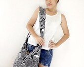 Handmade Cotton   Hippie  Hobo bag Boho bag Shoulder bag Sling bag Messenger bag Crossbody Purse - black&white
