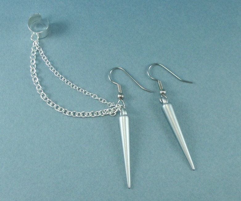 Spike Ear Cuff  Earring Set - silver studs, spike earrings, earcuff, Available in 8 different colors
