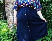 Plus Size - Vintage Navy Knit Star Button Front Midi Skirt (Size L 12/14)