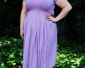 Plus Size - Vintage Lavender Thermal & Crinkled Gauze Empire Waist Dress (Size L 14/16)
