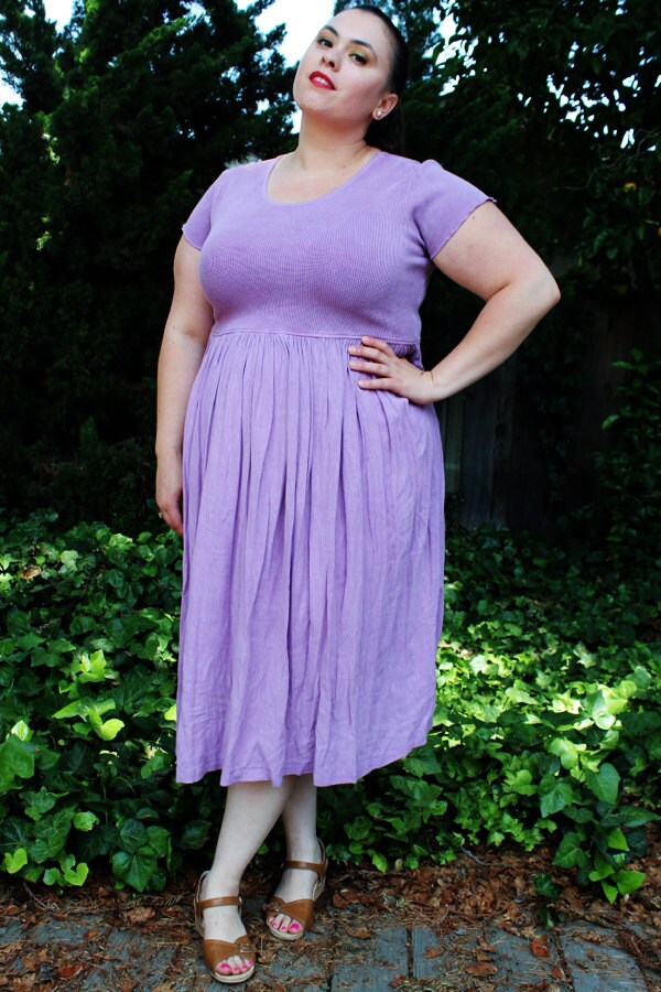 Plus Size - Vintage Lavender Thermal  Crinkled Gauze Empire Waist ...