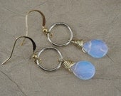 Wire Wrapped Hoop Link Drop Earrings, Opalite Quartz Earrings, Faceted Drop Earrings, Bridal Party Jewelry, Bridesmaids Gift