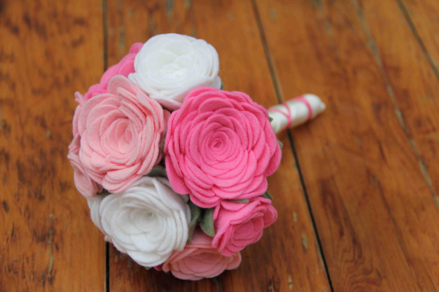 Small Pink, Shocking Pink, and White Flower Girl or Bridal Felt Bouquet