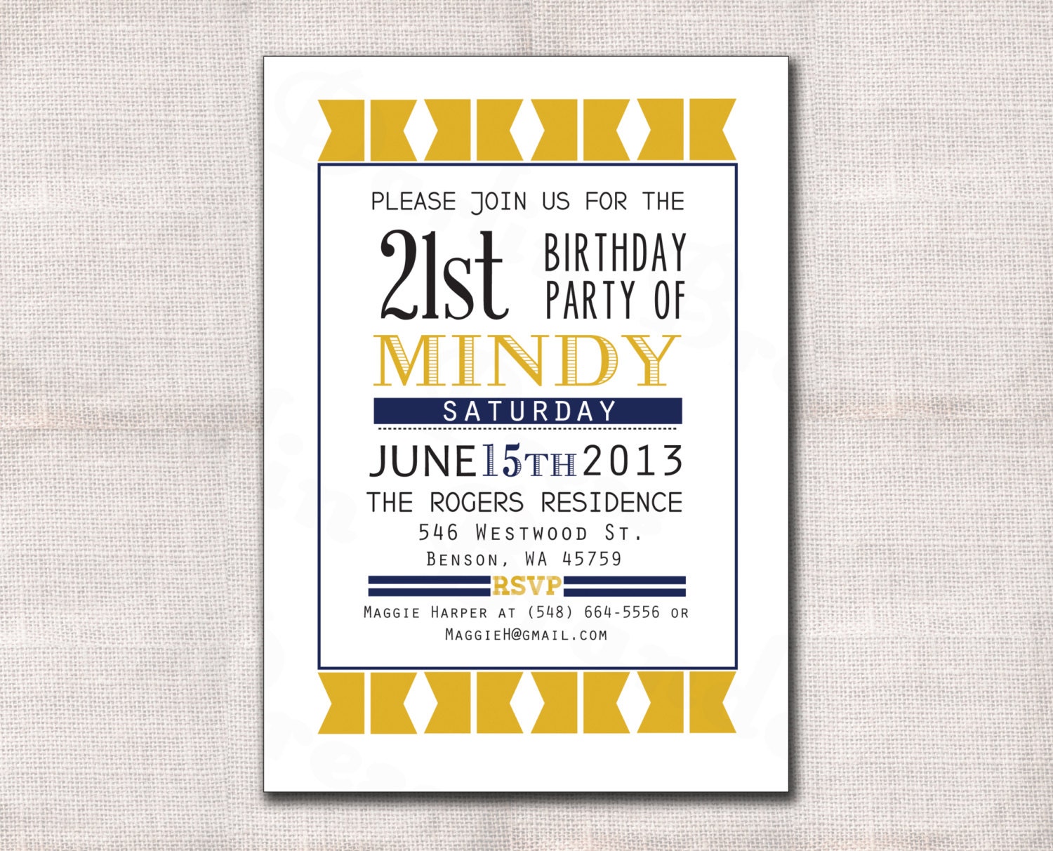 5x7 Birthday Party invitation custom printable
