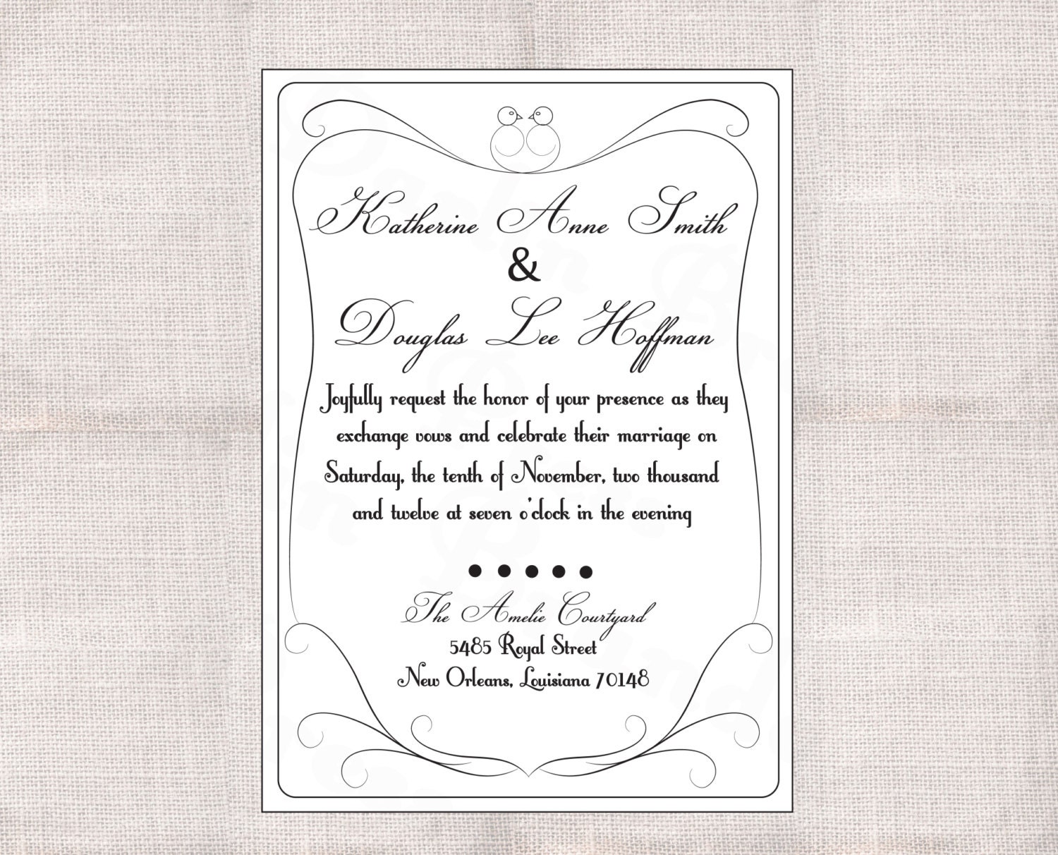 5x7 Sweet Birds Wedding Custom Printable Invitation
