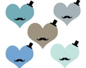 INSTANT DOWNLOAD // Digital Moustaches // Digital Clip Art for Father's Day // Green, Blue, Brown // Digital Hearts Il_170x135